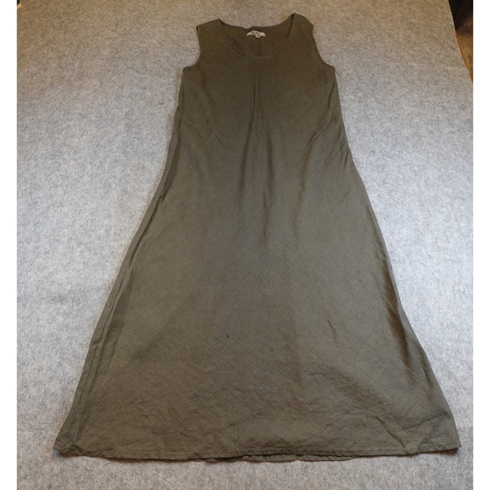 FLAX Dress Women Medium Green Linen Sleeveless Maxi Lagenlook ALine